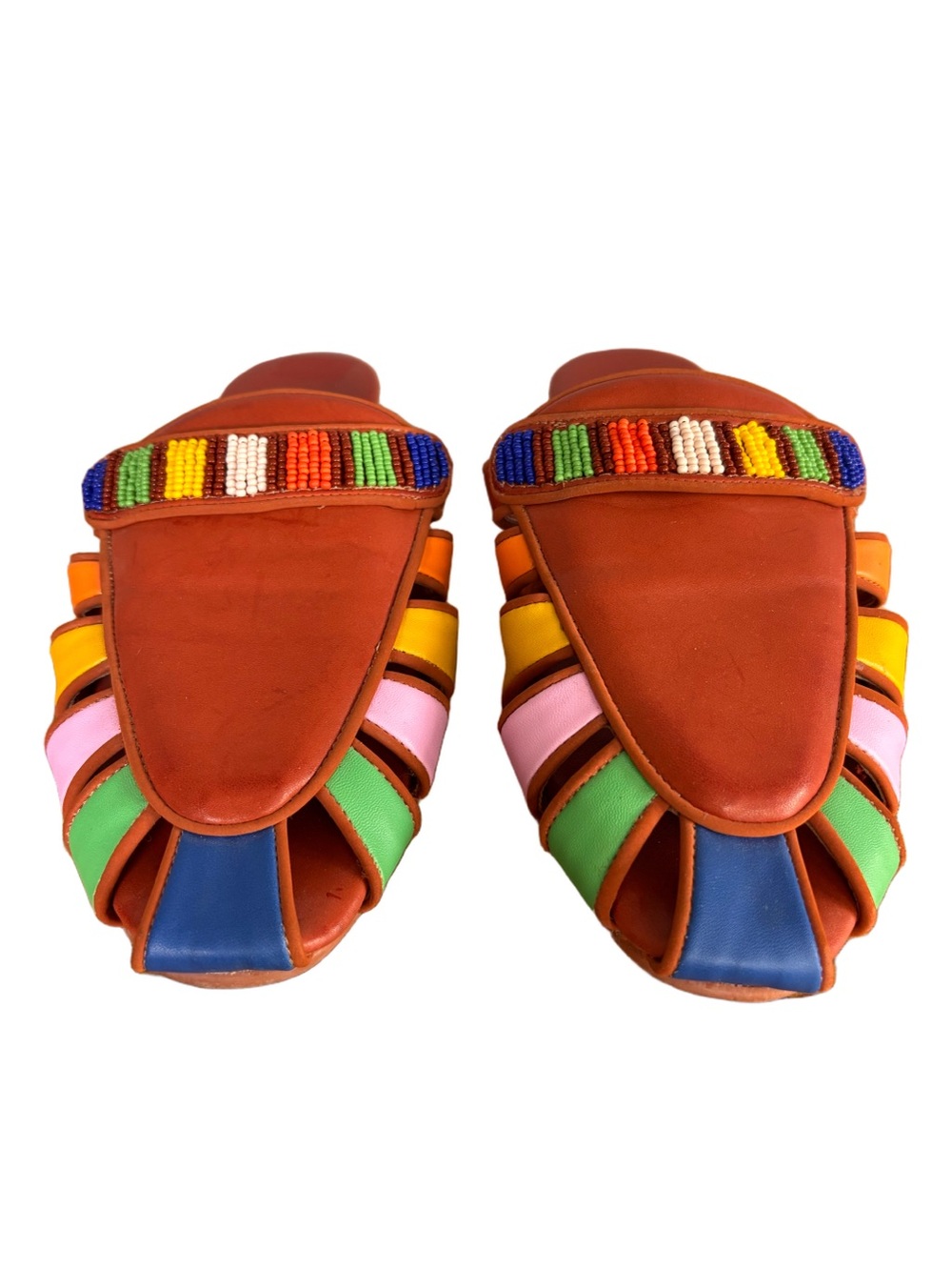 Farm Rio Rust Rainbow Beaded Mule Slides Boho Brazilian size 8.5 - Picture 3 of 8